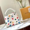 69306d606e68136f4d9a5492 Upgraded M21663 This LV x YK Capucines Small Handbag is from the Louis Vuitton x Yayoi Kusama collaboration collection. The renowned Japanese artist, captivated by polka dots since childhood and viewing them as a symbol of infinity, vividly expresses this motif through 3D hand-painted polka dot prints on supple Taurillon leather.
