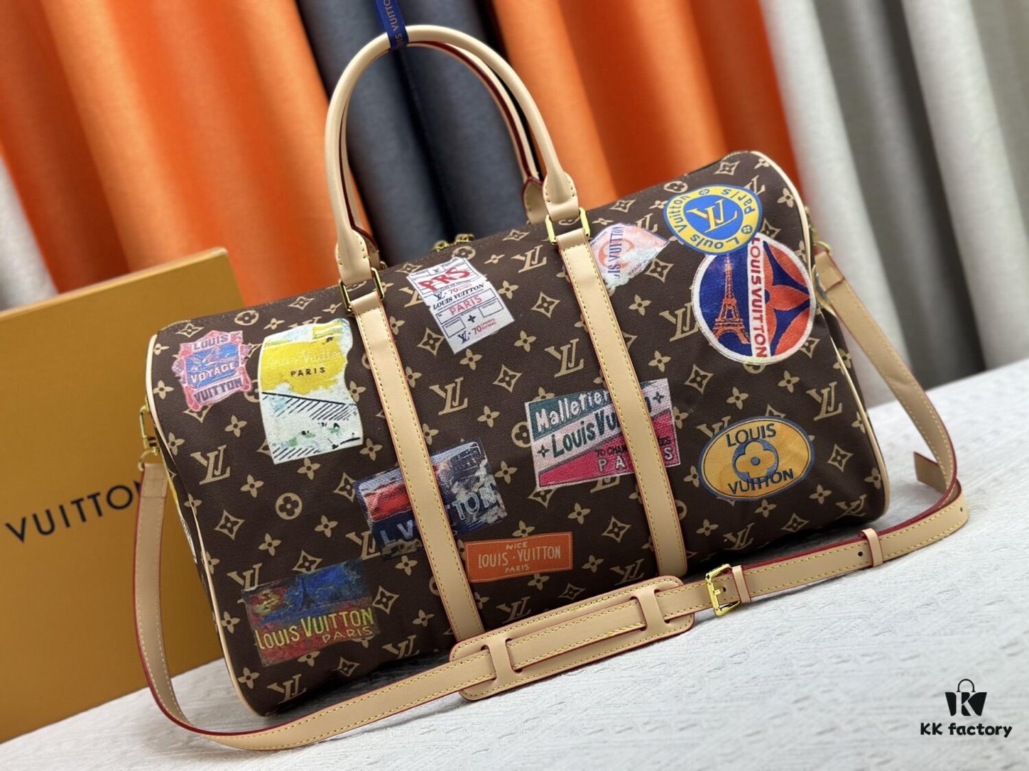 69306dd36e68136f4d9a5551 M14736 Keepall Bandouliere 45 Travel Bag in Monogram Dune Fabric