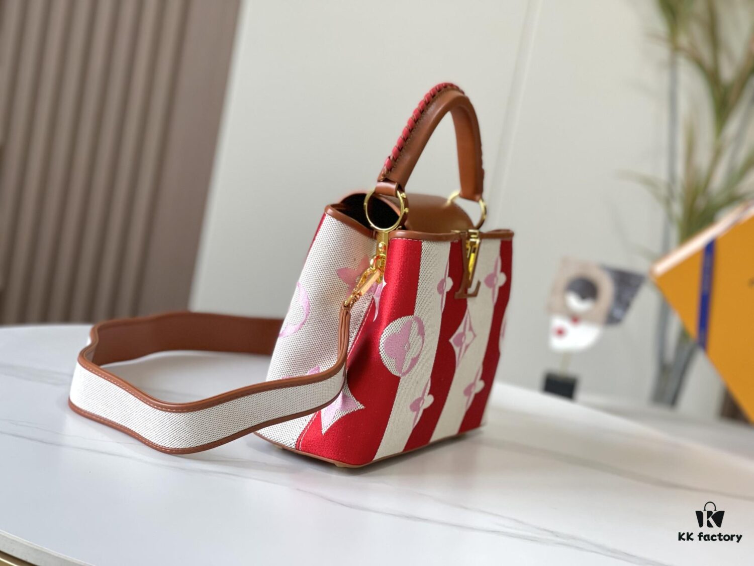 69306e3a6e68136f4d9a55d1 Upgraded Official Version 💋 M57651 Embroidered Pink Brown Gold Buckle Small Size