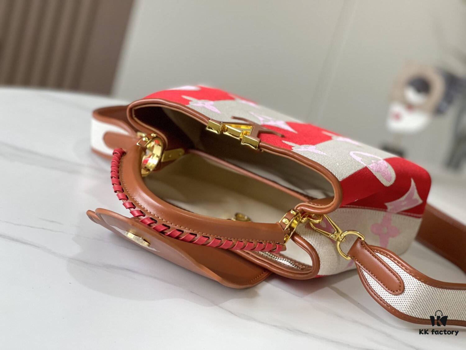 69306e3e6e68136f4d9a55d9 Upgraded Official Version 💋 M57651 Embroidered Pink Brown Gold Buckle Small Size
