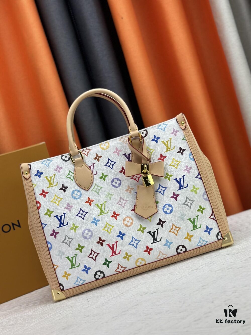 69306e5f6e68136f4d9a560f M13079 New White Tricolor Louis Vuitton x Takashi Murakami Women's Shoulder Bag, Tote Bag Size 34
