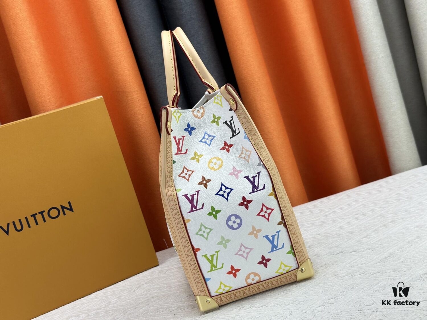 69306e606e68136f4d9a5611 M13079 New White Tricolor Louis Vuitton x Takashi Murakami Women's Shoulder Bag, Tote Bag Size 34