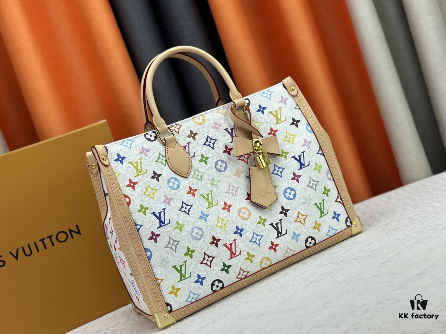 69306e606e68136f4d9a5612 M13079 New White Tricolor Louis Vuitton x Takashi Murakami Women's Shoulder Bag, Tote Bag Size 34