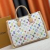69306e616e68136f4d9a5614 M13079 New White Tricolor Louis Vuitton x Takashi Murakami Women's Shoulder Bag, Tote Bag Size 34