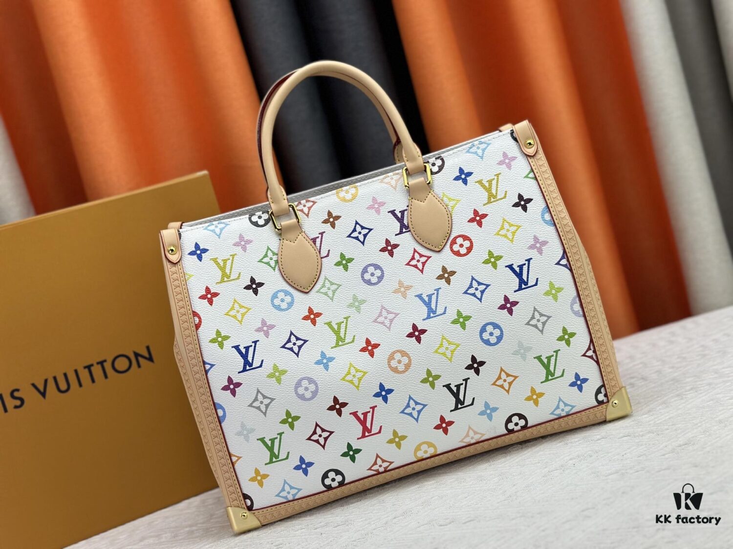 69306e616e68136f4d9a5614 M13079 New White Tricolor Louis Vuitton x Takashi Murakami Women's Shoulder Bag, Tote Bag Size 34