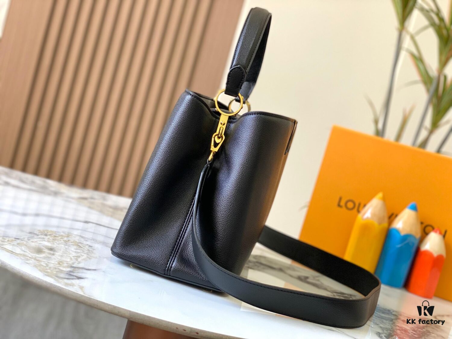 Upgraded M24607 Black Capucines Souple Large Handbag