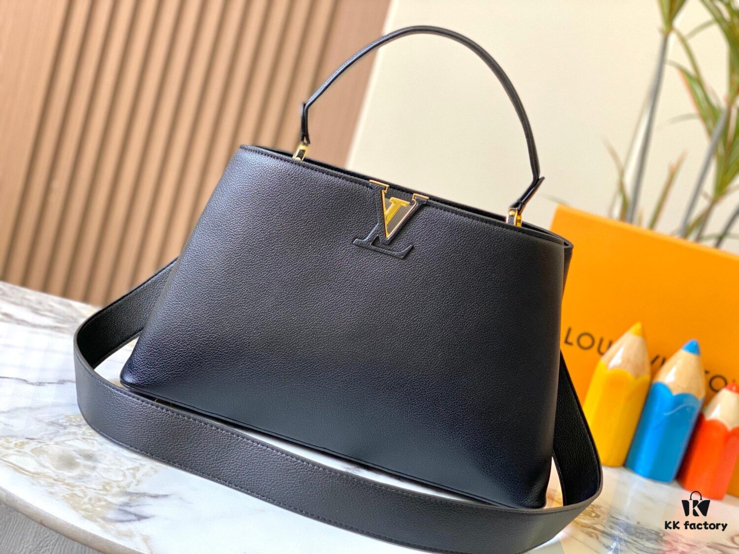Upgraded M24607 Black Capucines Souple Large Handbag
