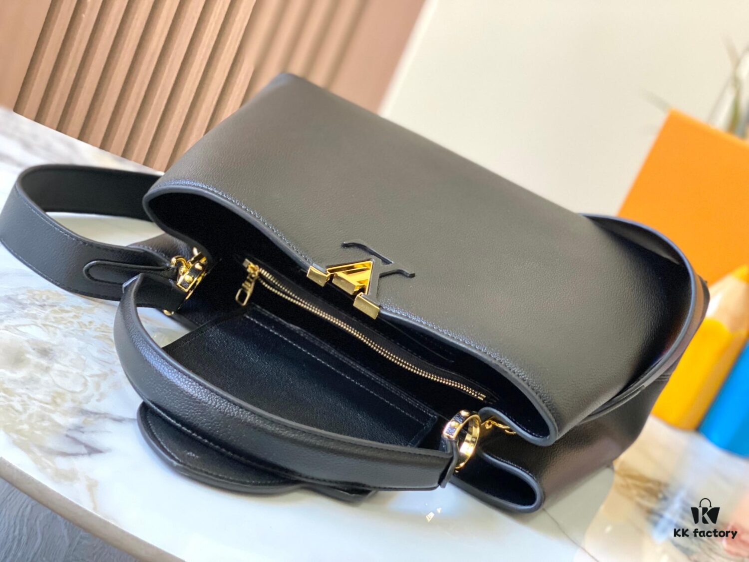 Upgraded M24607 Black Capucines Souple Large Handbag