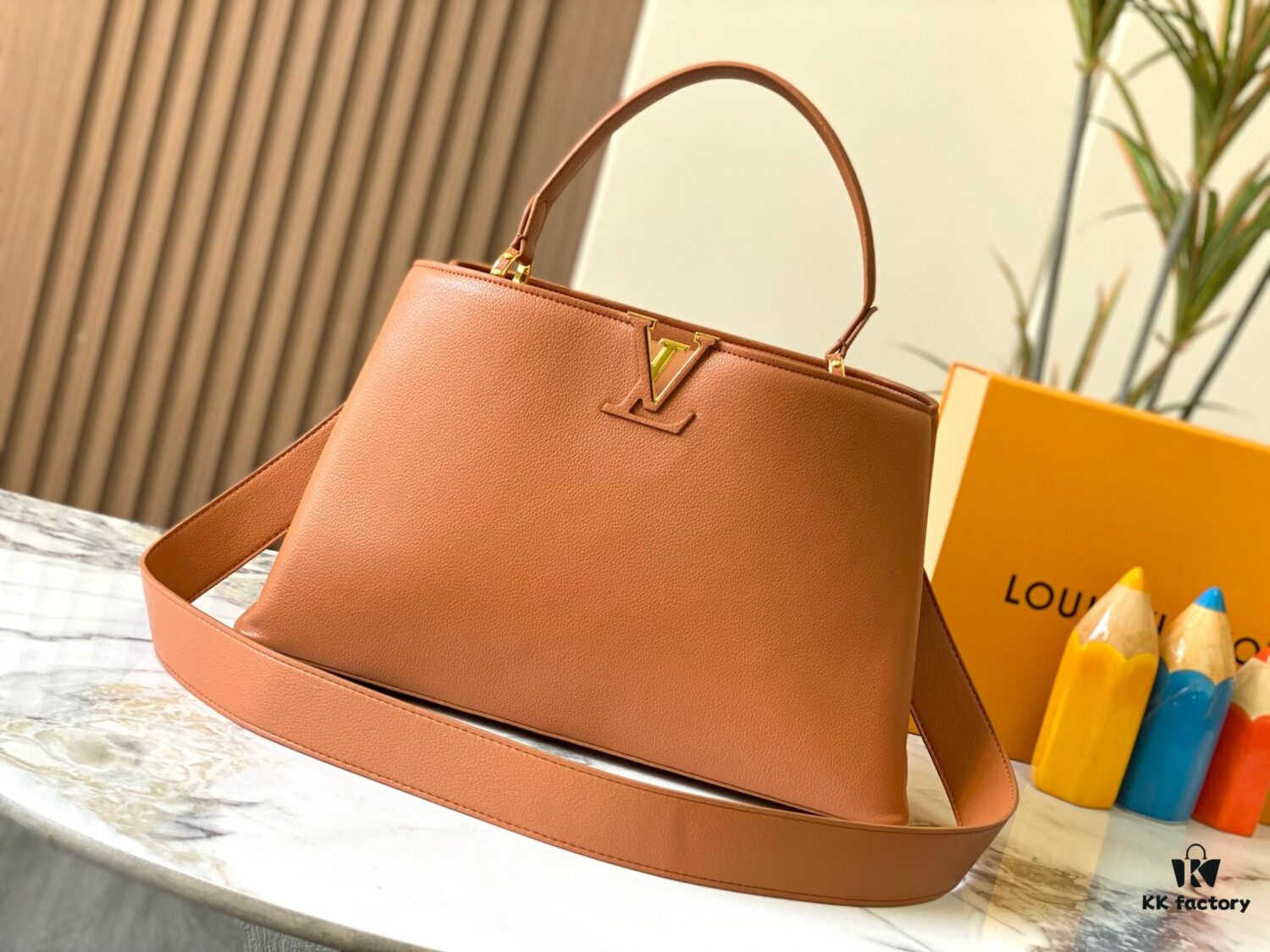 69306ed36e68136f4d9a56af Upgraded M24607 Brown Capucines Souple Large Handbag