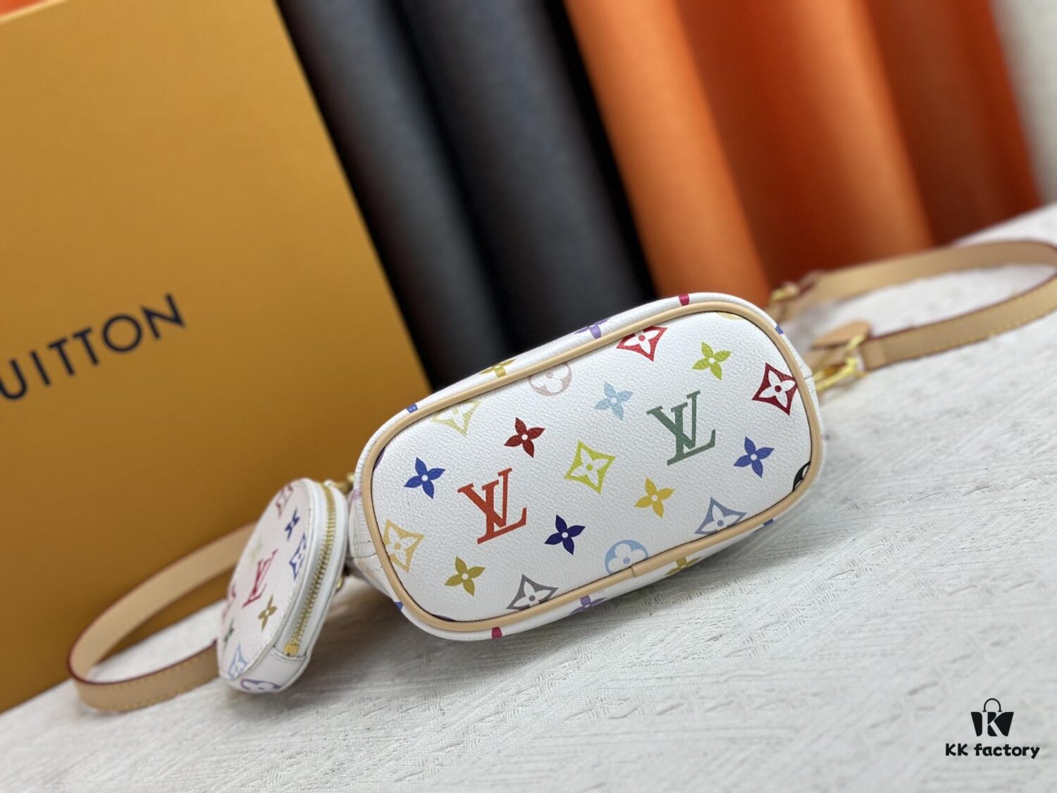 69306f786e68136f4d9a57a1 M46705 NEVERFULL BB Bag in White with Tricolor Design, Collaborated with Takashi Murakami