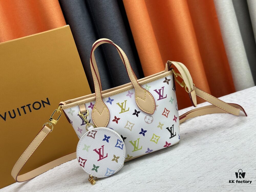 69306f7a6e68136f4d9a57a3 M46705 NEVERFULL BB Bag in White with Tricolor Design, Collaborated with Takashi Murakami