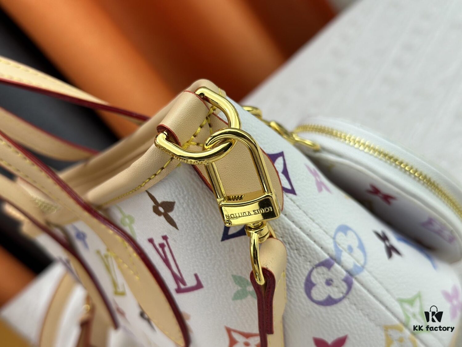 69306f7b6e68136f4d9a57a4 M46705 NEVERFULL BB Bag in White with Tricolor Design, Collaborated with Takashi Murakami