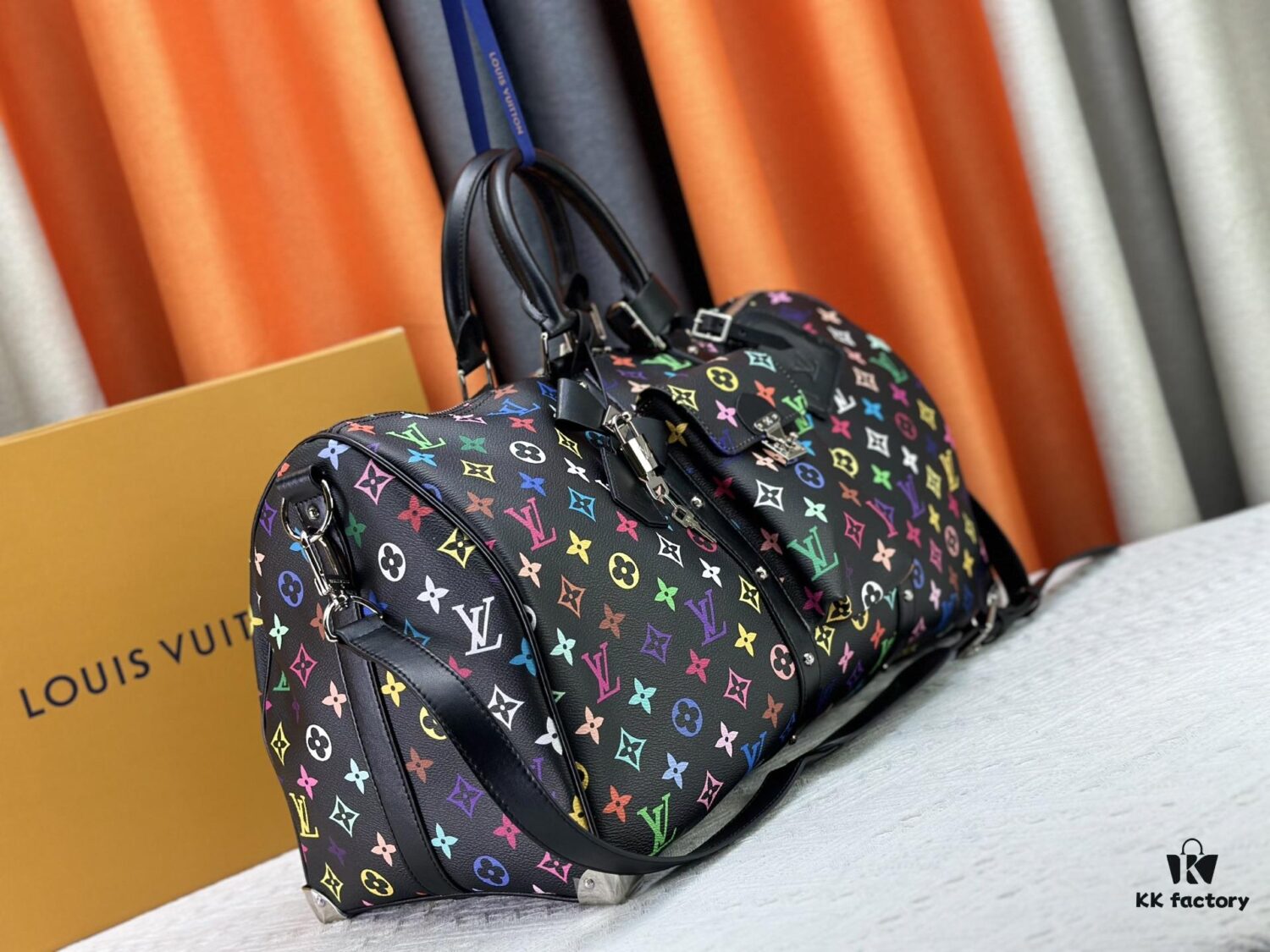 69306f936e68136f4d9a57c5 M13742 Multicolor White and Black Travel Bag New Arrival LV x TM KEEPALL BANDOULIÈRE 45