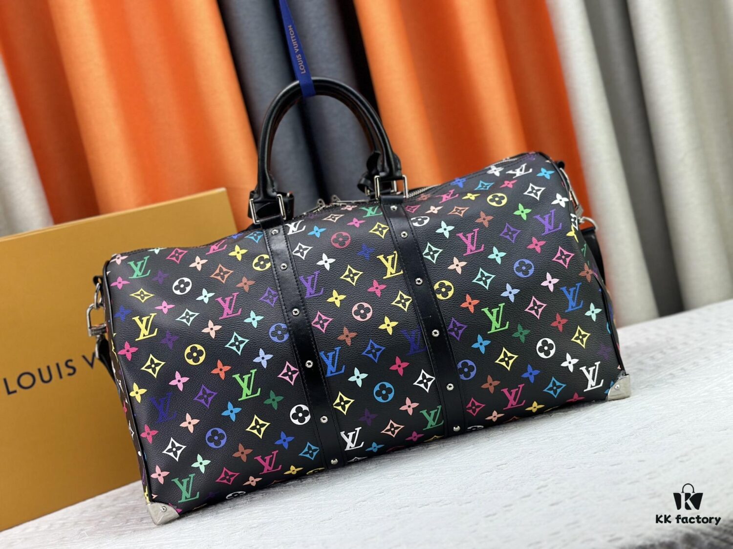 69306f946e68136f4d9a57c7 M13742 Multicolor White and Black Travel Bag New Arrival LV x TM KEEPALL BANDOULIÈRE 45