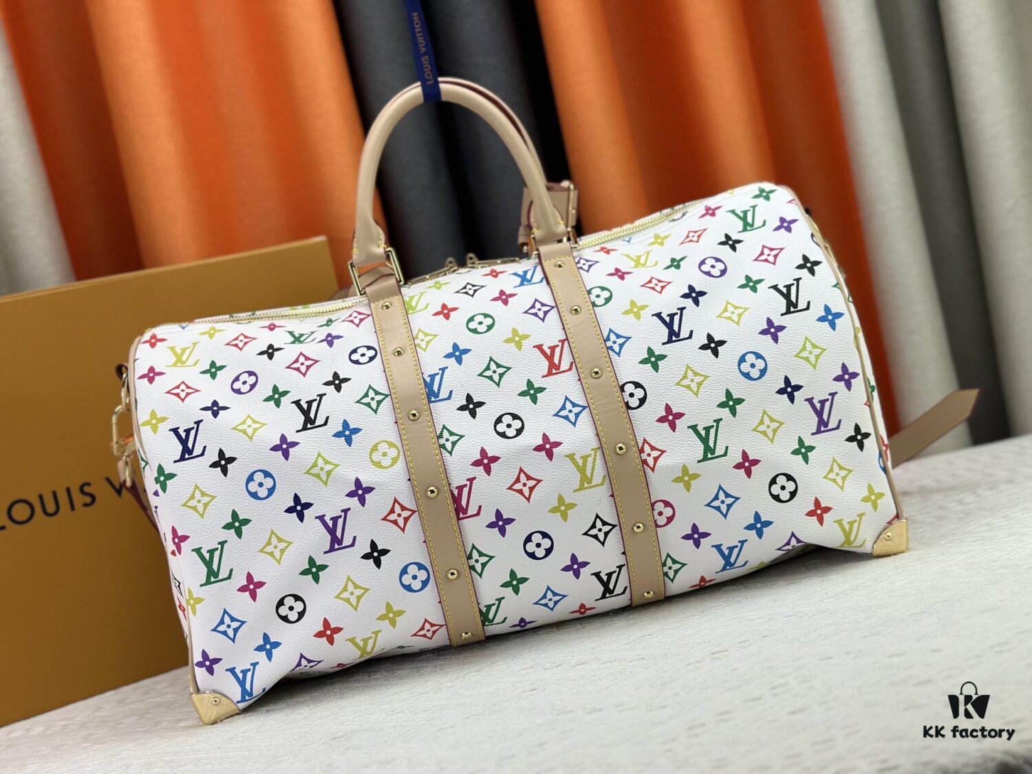 69306f996e68136f4d9a57ce M13742 Multicolor White and Black Travel Bag, LV x TM KEEPALL BANDOULIÈRE 45, Current Season New Arrival