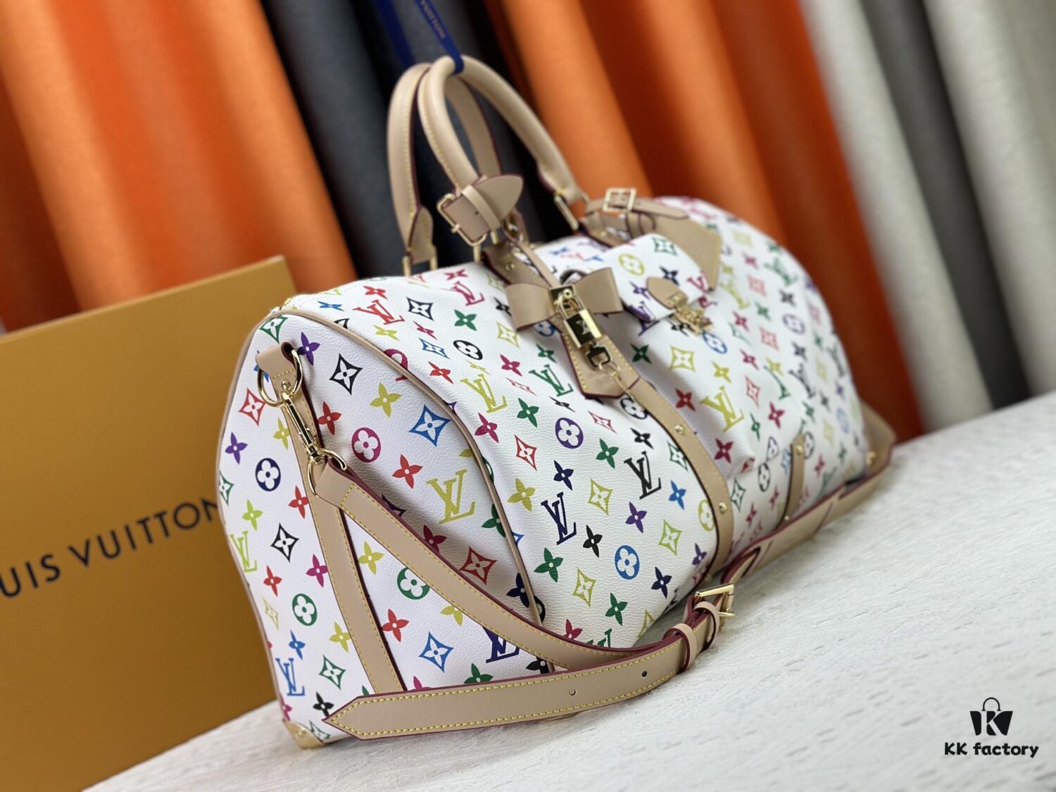 69306f996e68136f4d9a57cf M13742 Multicolor White and Black Travel Bag, LV x TM KEEPALL BANDOULIÈRE 45, Current Season New Arrival