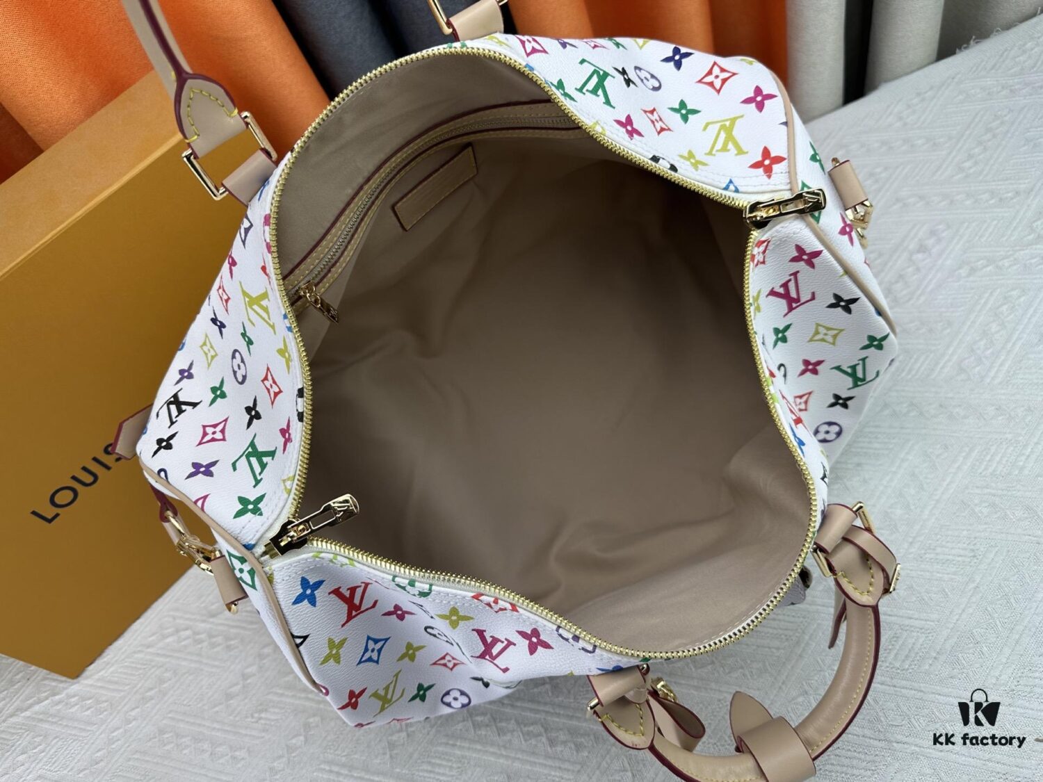 69306f9d6e68136f4d9a57d3 M13742 Multicolor White and Black Travel Bag, LV x TM KEEPALL BANDOULIÈRE 45, Current Season New Arrival