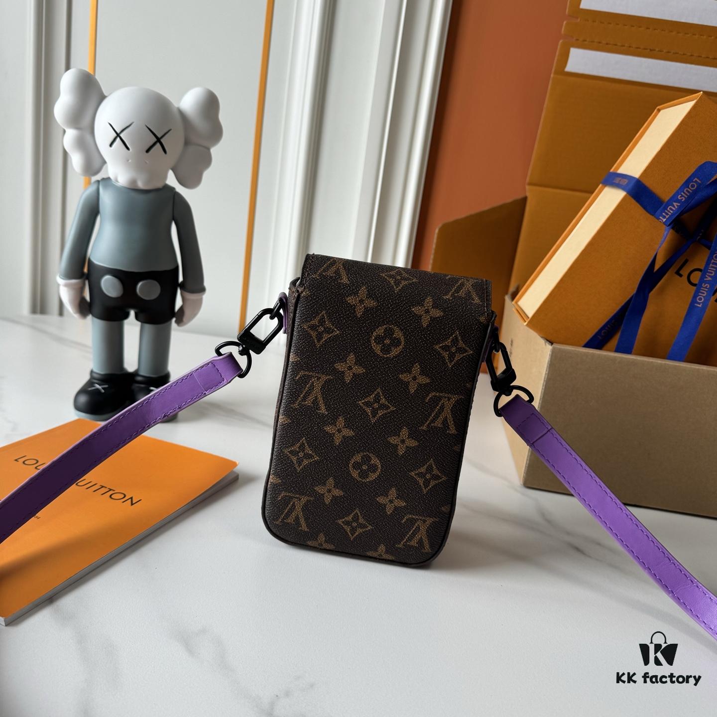 693070336e68136f4d9a58a9 Upgraded M81522 M81524 M82252 M82535 M82568 S-LOCK VERTICAL WEARABLE Wallet in LV Monogram Macassar Canvas – Multicolor Print with Black Trim, Embossed Flower, Heather Gray, Purple & Green Variants, Orange with Black Strap Option for M82535