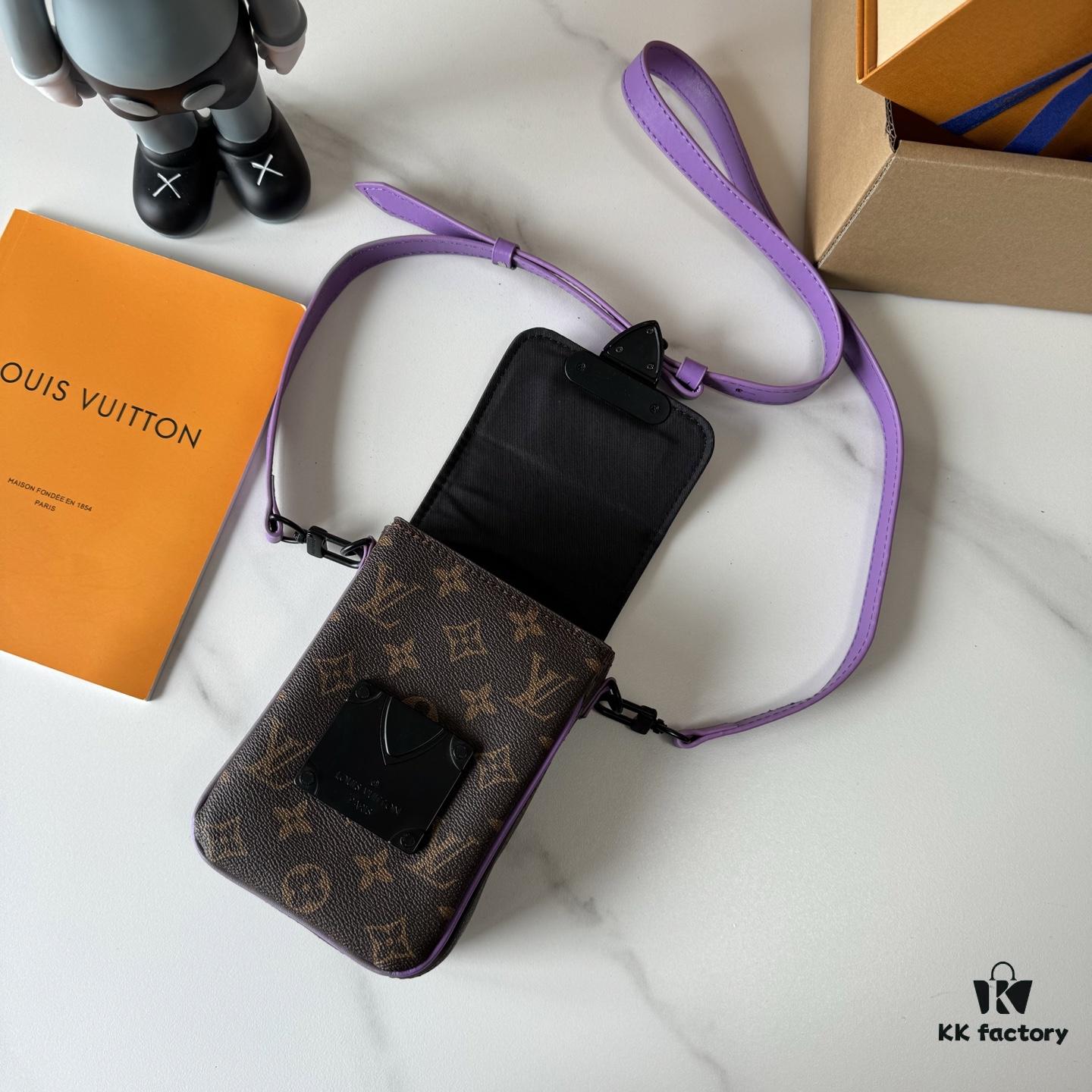 693070346e68136f4d9a58ac Upgraded M81522 M81524 M82252 M82535 M82568 S-LOCK VERTICAL WEARABLE Wallet in LV Monogram Macassar Canvas – Multicolor Print with Black Trim, Embossed Flower, Heather Gray, Purple & Green Variants, Orange with Black Strap Option for M82535