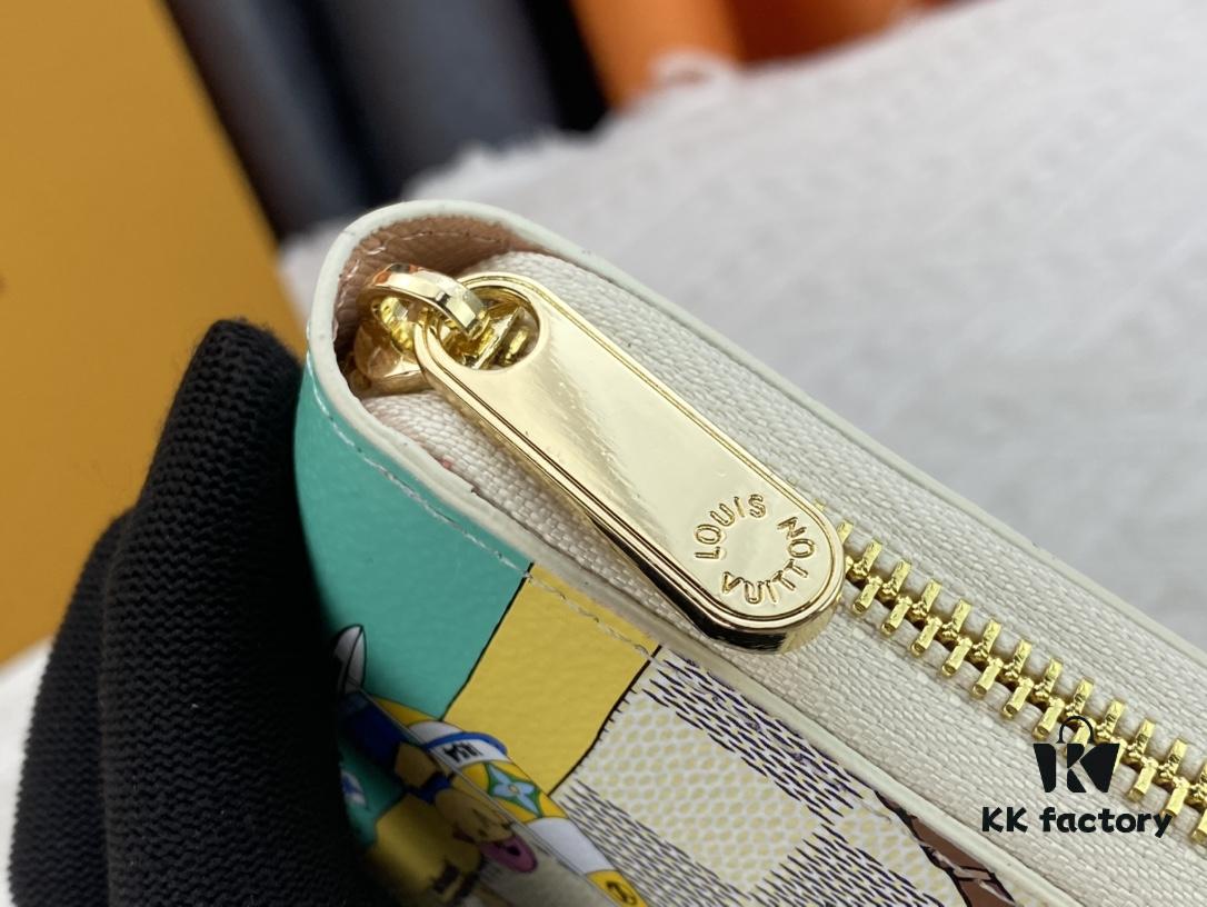 693070f16e68136f4d9a5a23 Wallet M82839 White Check This collectible multi-compartment zip wallet is crafted from Monogram canvas from the Vivienne Holidays 2022 collection, featuring a delicate print of Vivienne, Louis Vuitton's mascot, standing in front of the brand's avant-garde Tokyo boutique with Japan's iconic Mount Fuji in the background. This vibrant high-end wallet feels like an invitation to travel and makes a perfect gift.