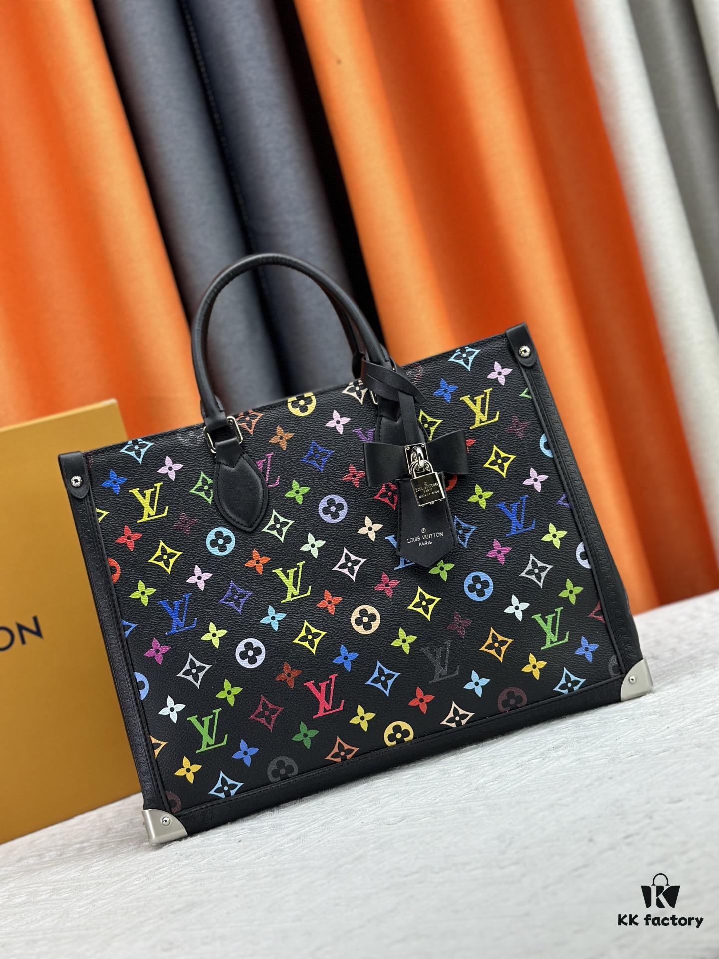 6930712f6e68136f4d9a5a9c M13079 New White Tricolor LV Louis Vuitton x Murakami Women's Shoulder Bag Tote Bag Size 34