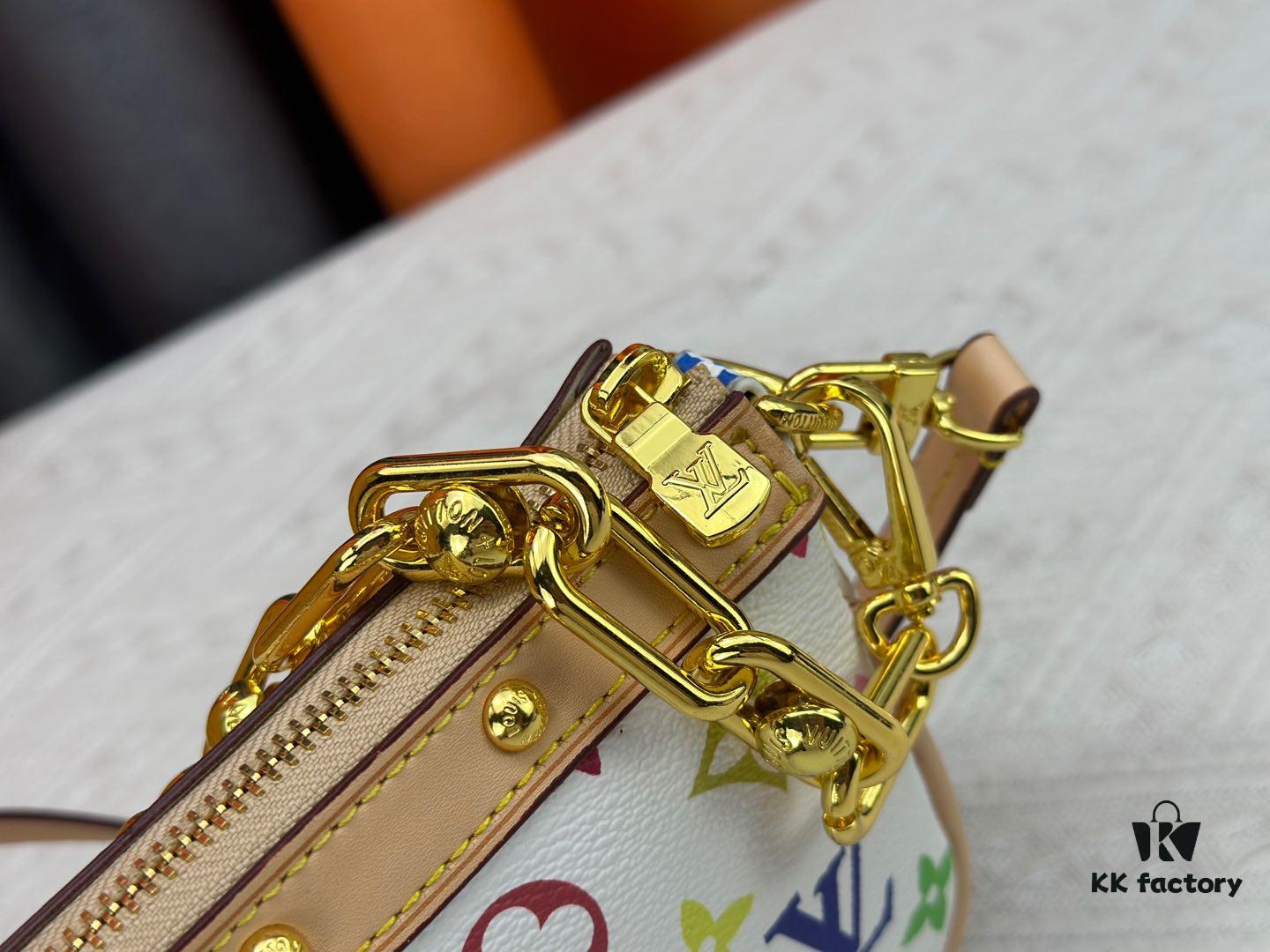 693071436e68136f4d9a5aca M13404 M13663 Black Color White Color This Pochette Accessoires handbag is crafted from coated canvas featuring a vibrant Monogram pattern, showcasing the dynamic style of the Louis Vuitton × Takashi Murakami collaboration collection