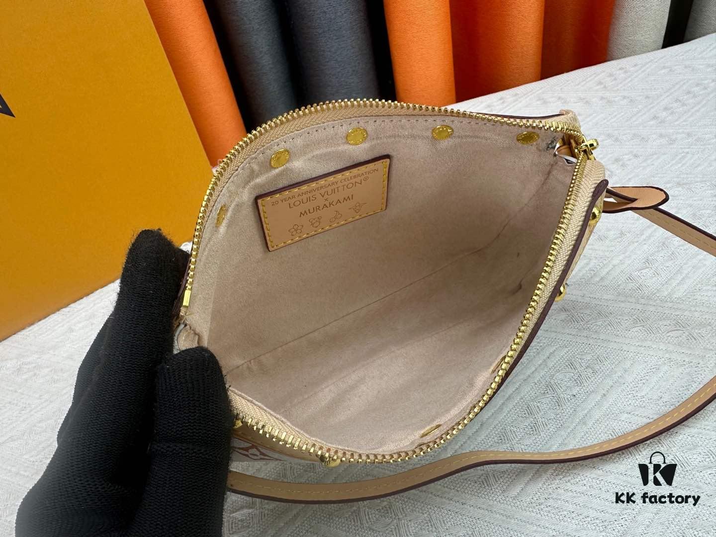 693071446e68136f4d9a5acb M13404 M13663 Black Color White Color This Pochette Accessoires handbag is crafted from coated canvas featuring a vibrant Monogram pattern, showcasing the dynamic style of the Louis Vuitton × Takashi Murakami collaboration collection