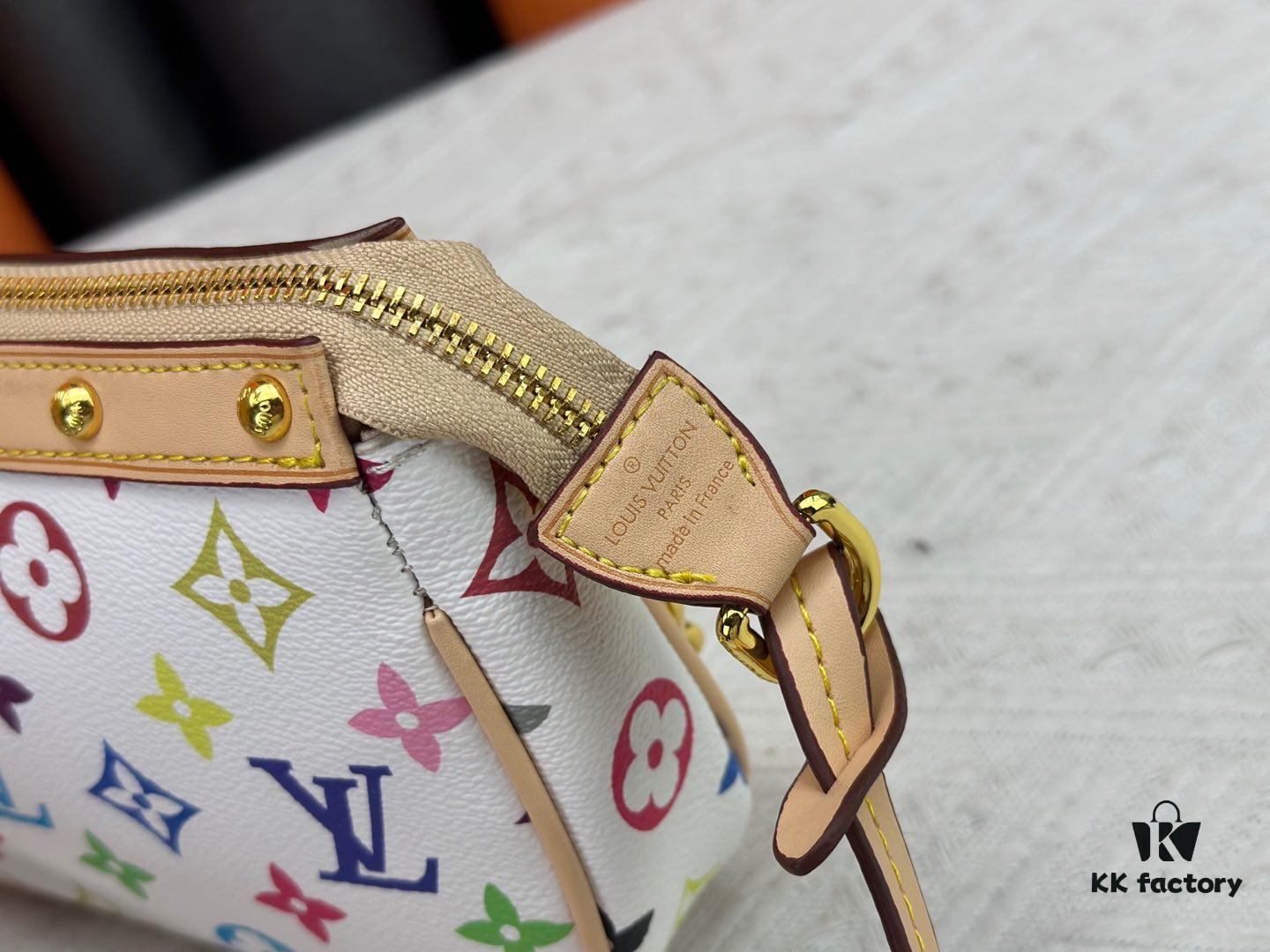 693071446e68136f4d9a5acc M13404 M13663 Black Color White Color This Pochette Accessoires handbag is crafted from coated canvas featuring a vibrant Monogram pattern, showcasing the dynamic style of the Louis Vuitton × Takashi Murakami collaboration collection