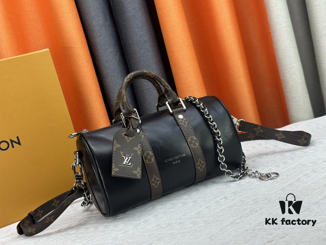 6930717e6e68136f4d9a5b51 Keepall 25 Handbag in Monogram Eclipse Reverse Denim Canvas with Leather Trim