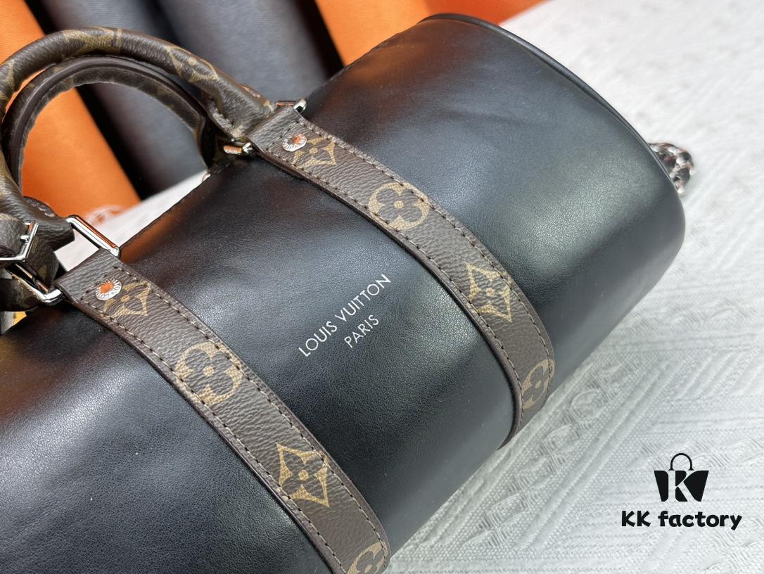 693071896e68136f4d9a5b66 Keepall 25 Handbag in Monogram Eclipse Reverse Denim Canvas with Leather Trim