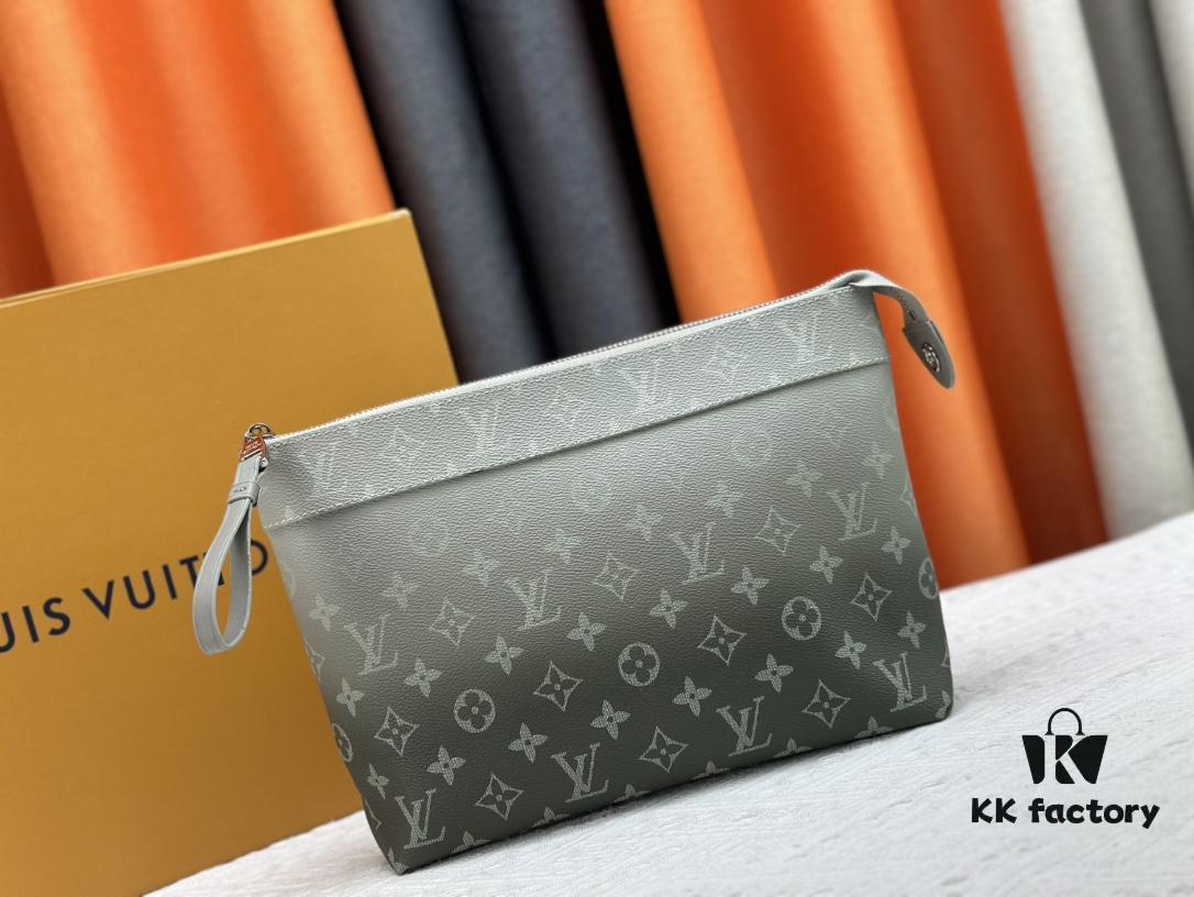 693072a46e68136f4d9a5dbf New Arrival 'Louis Vuitton' Clutch Bag M11545 Gray-Green LOUIS VUITTON Pochette Voyage Zip Closure with Letter Logo, Leather Unisex Clutch for Men and Women, Multiple Colors