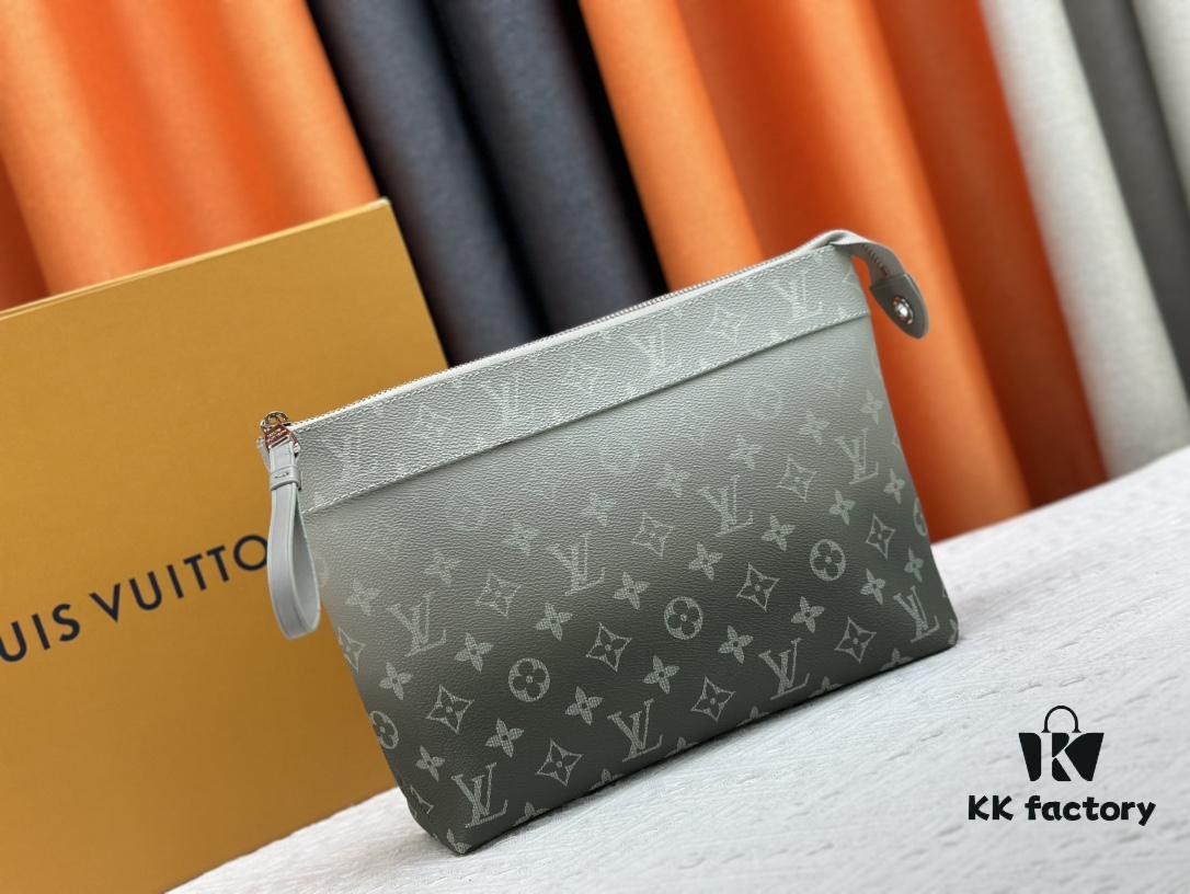693072a46e68136f4d9a5dc1 New Arrival 'Louis Vuitton' Clutch Bag M11545 Gray-Green LOUIS VUITTON Pochette Voyage Zip Closure with Letter Logo, Leather Unisex Clutch for Men and Women, Multiple Colors