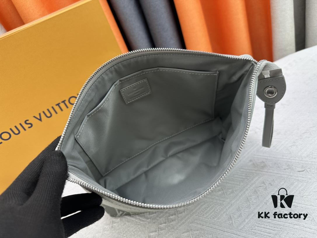 693072a66e68136f4d9a5dc5 New Arrival 'Louis Vuitton' Clutch Bag M11545 Gray-Green LOUIS VUITTON Pochette Voyage Zip Closure with Letter Logo, Leather Unisex Clutch for Men and Women, Multiple Colors