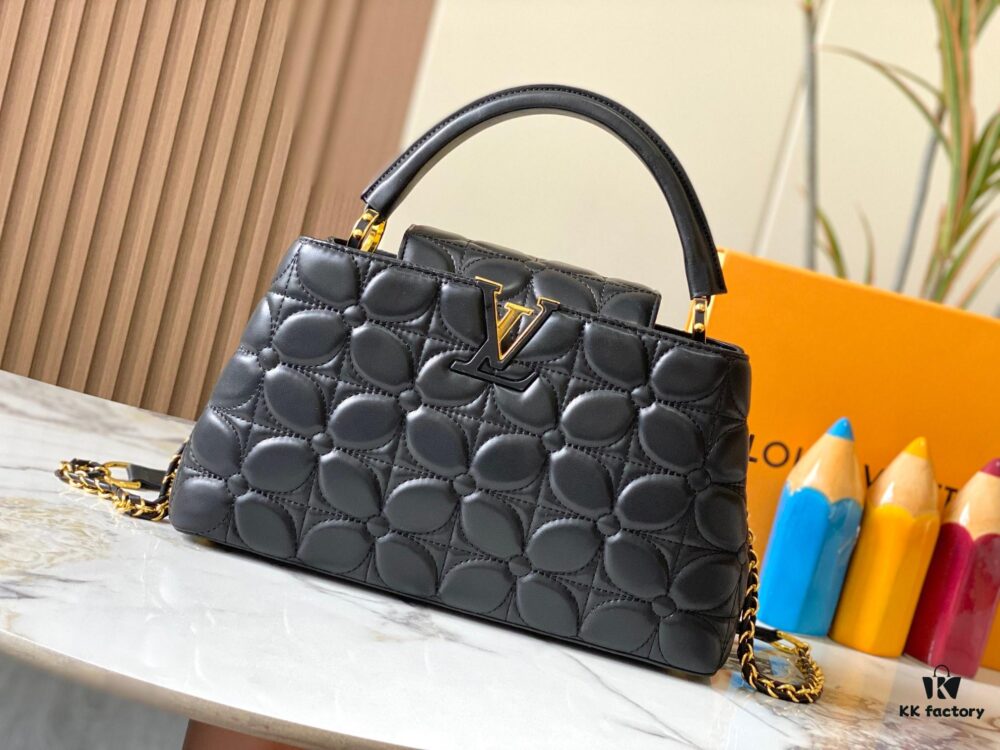693072ac6e68136f4d9a5dd0 Upgraded M23999 Black Monogram Embroidered Floral Capucines BB Bag