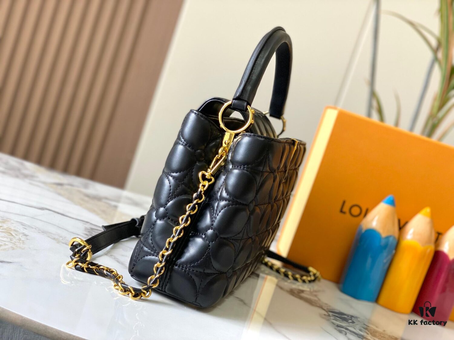 Upgraded M23999 Black Monogram Embroidered Floral Capucines BB Bag