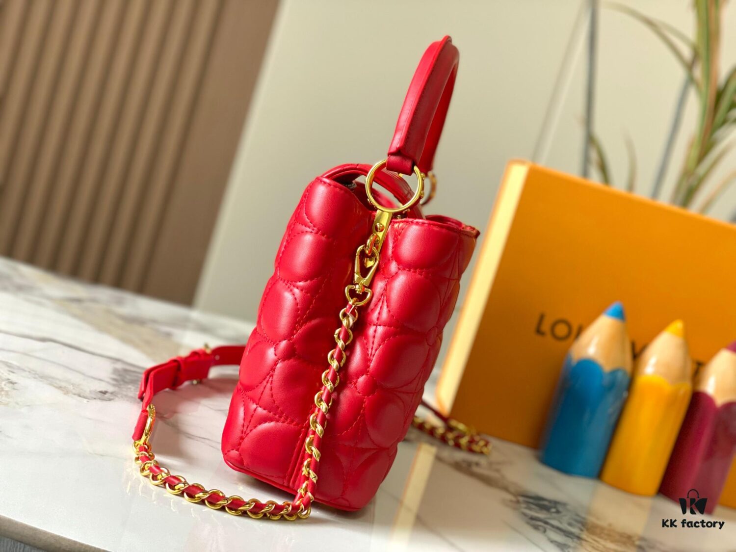 Upgraded M23999 Red Monogram Embroidered Floral Capucines BB Bag
