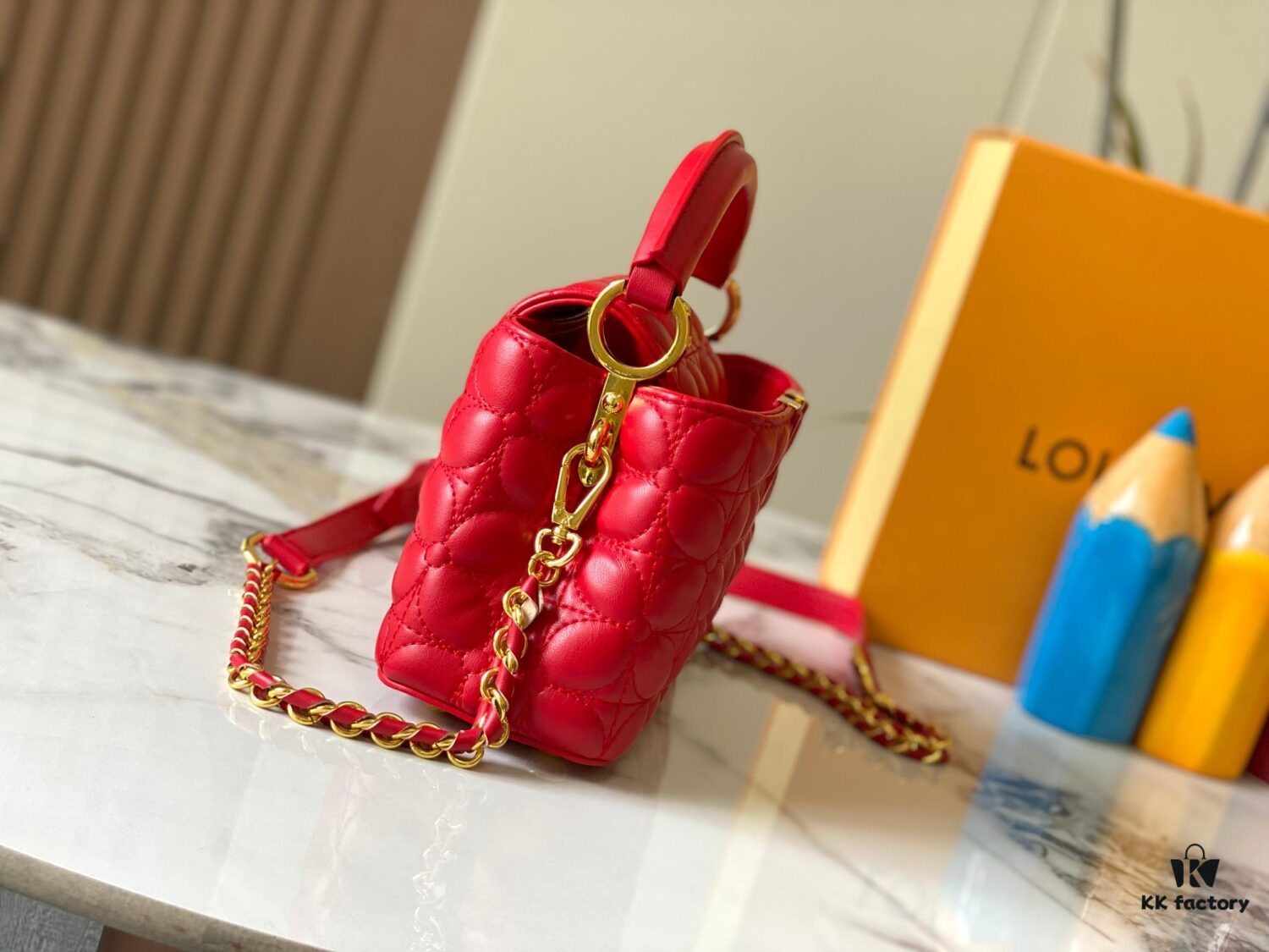 Upgraded M23998 Red Monogram Embroidered Floral Capucines Mini Bag