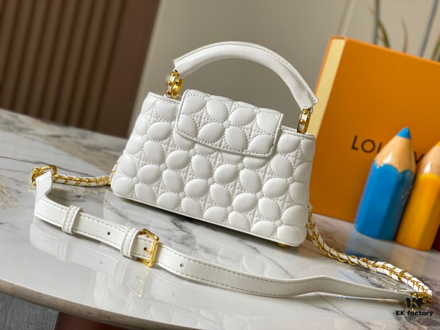 693072c96e68136f4d9a5dfb Upgraded M23998 White Monogram Embroidered Floral Capucines Mini Bag