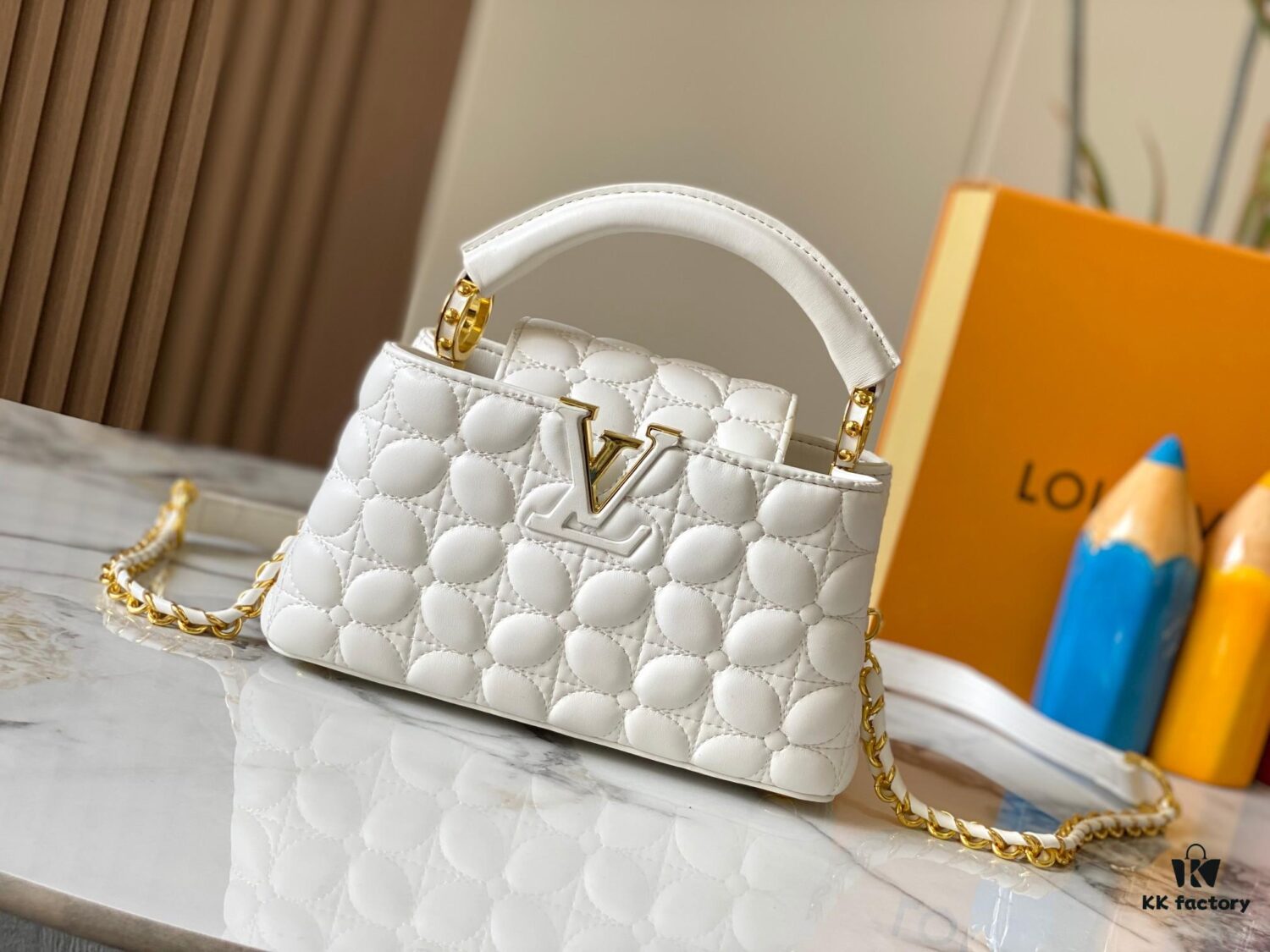 693072c96e68136f4d9a5dfd Upgraded M23998 White Monogram Embroidered Floral Capucines Mini Bag
