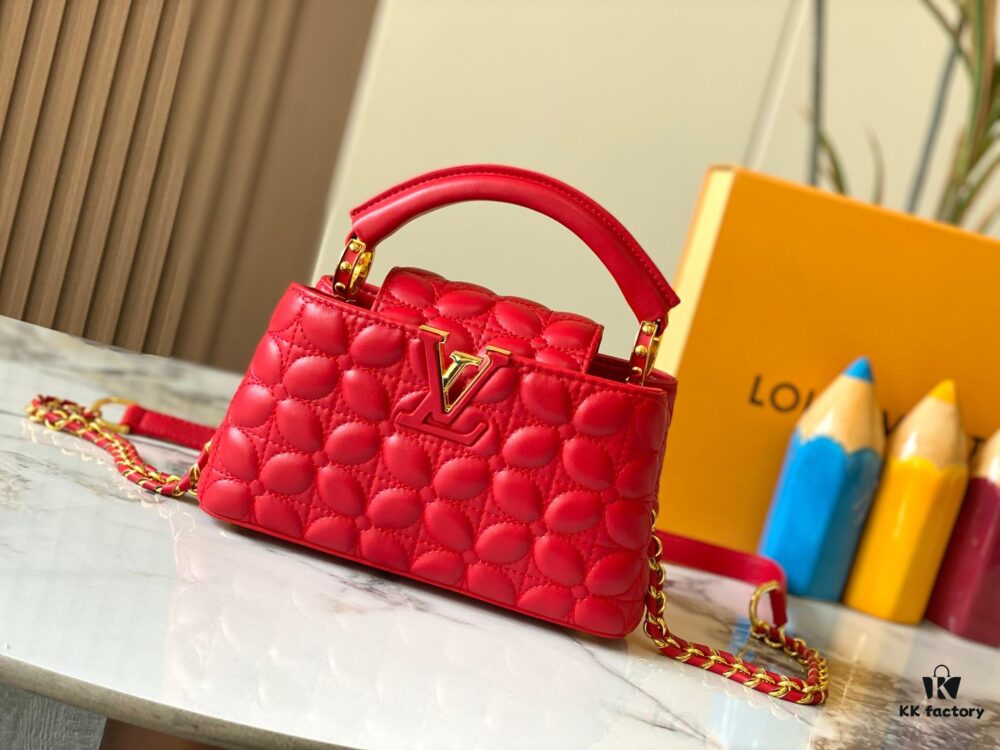 693072e46e68136f4d9a5e2c Upgraded M23998 Red Monogram Embroidered Floral Capucines Mini Bag