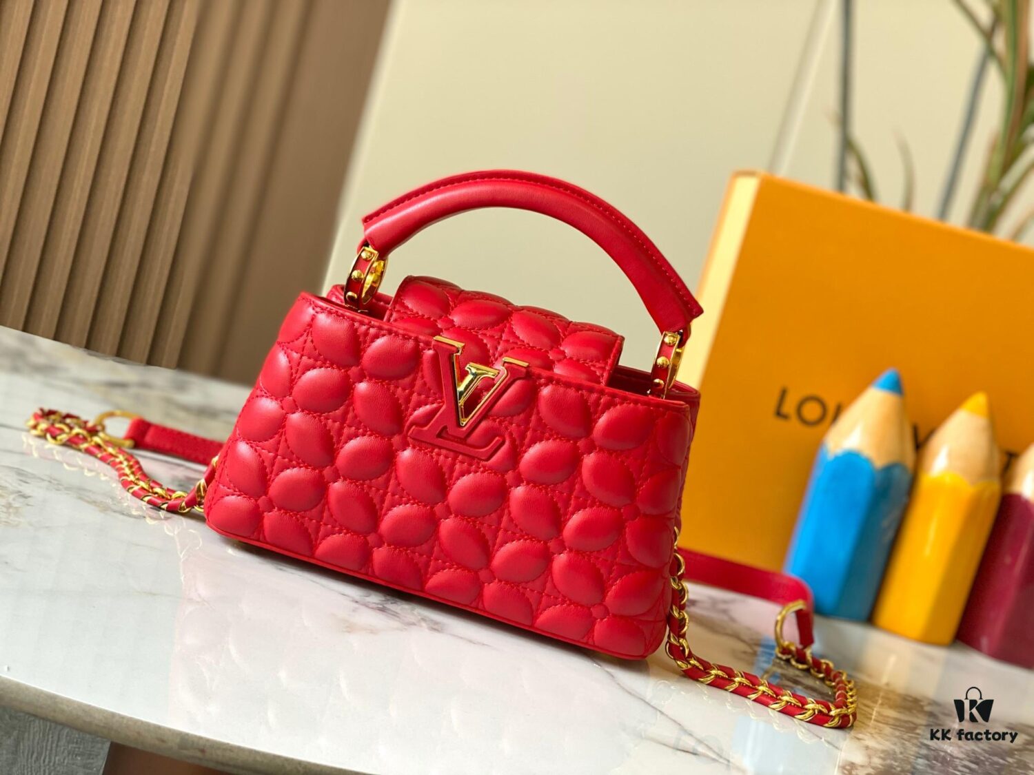Upgraded M23998 Red Monogram Embroidered Floral Capucines Mini Bag