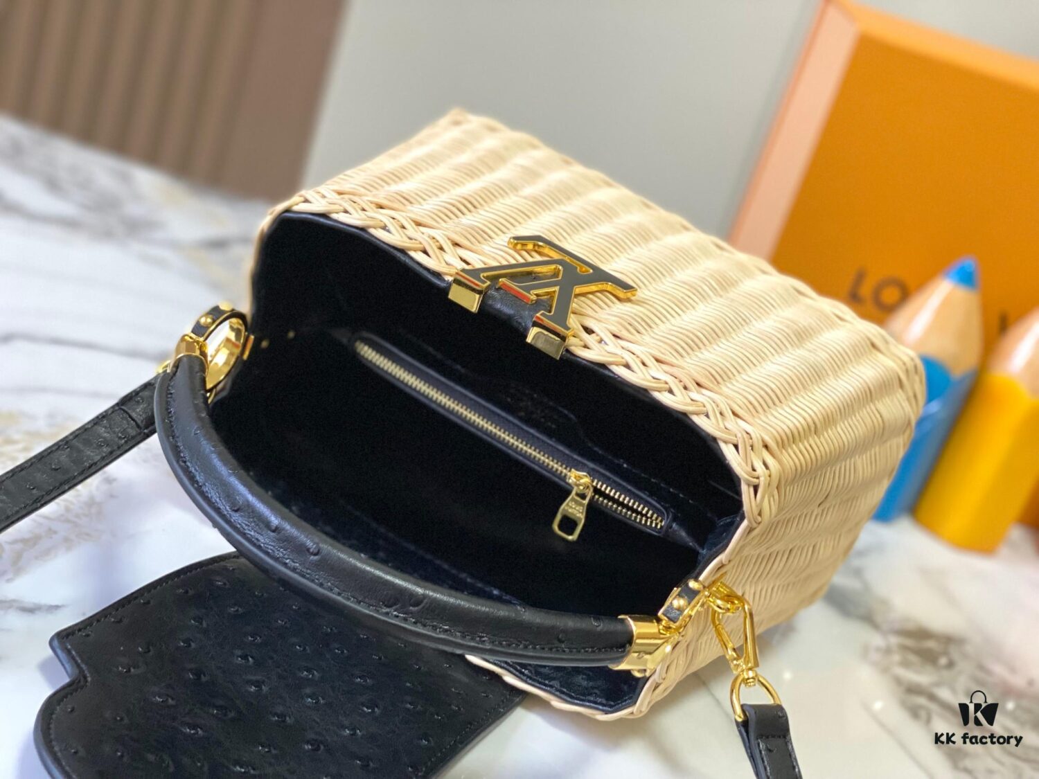 6930734a6e68136f4d9a5edf Upgraded M11618 Ostrich Texture Capucines BB Handbag