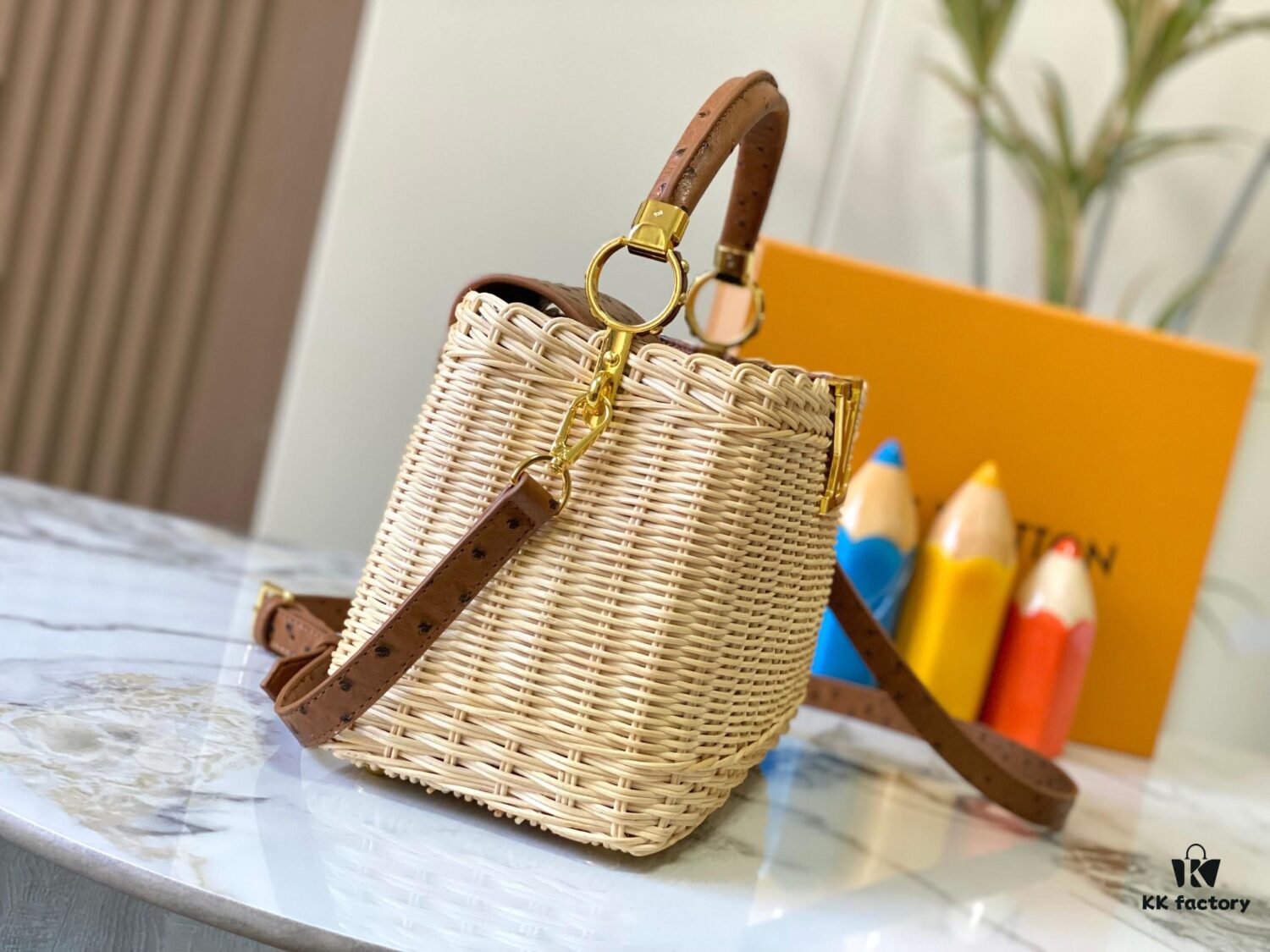 693073606e68136f4d9a5efc Upgraded M11618 Ostrich-Texture Capucines BB Handbag