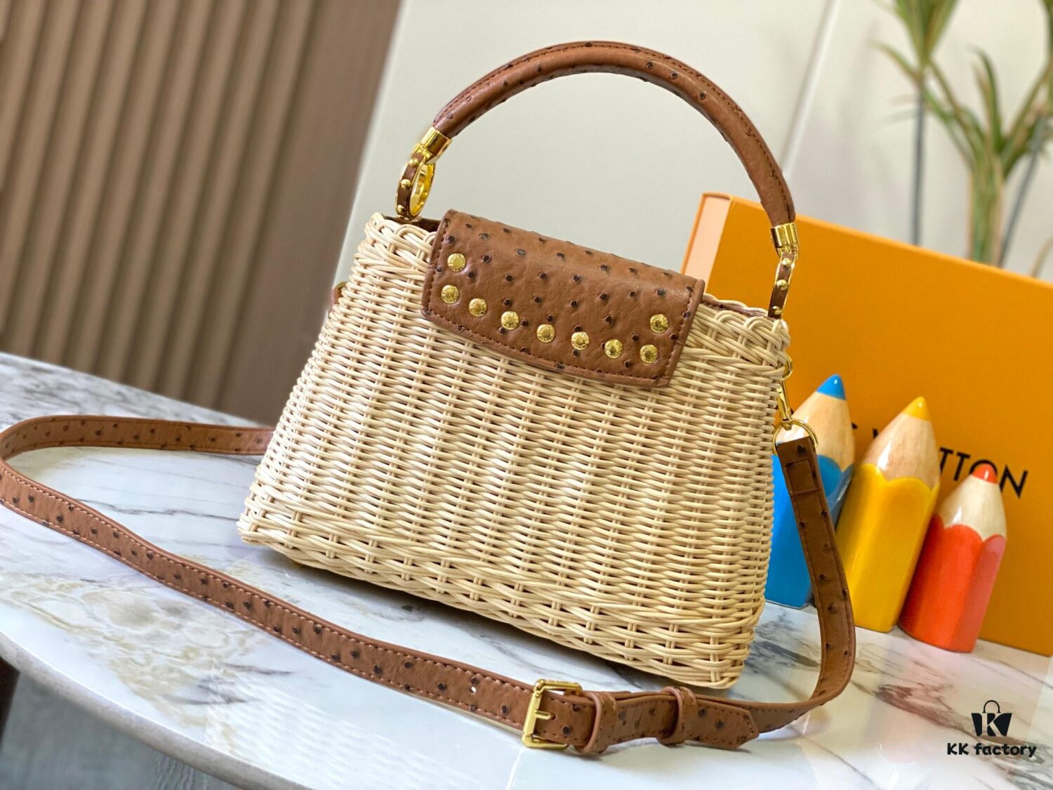 693073626e68136f4d9a5efe Upgraded M11618 Ostrich-Texture Capucines BB Handbag