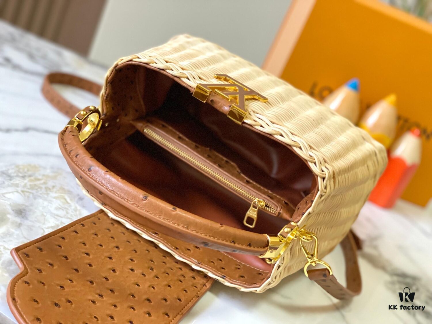 693073626e68136f4d9a5eff Upgraded M11618 Ostrich-Texture Capucines BB Handbag