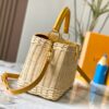 Upgraded M11617 Capucines BB Handbag featuring a woven rattan design inspired by the 1892 Louis Vuitton picnic trunk, crafted with cowhide leather handles and flap, metallic LV logo, detachable and adjustable leather shoulder strap for crossbody wear. Packaging may vary based on availability.