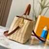 693073746e68136f4d9a5f1e Upgraded M11617 Capucines BB Handbag featuring a woven rattan design inspired by the 1892 Louis Vuitton picnic trunk
