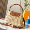 693073756e68136f4d9a5f1f Upgraded M11617 Capucines BB Handbag featuring a woven rattan design inspired by the 1892 Louis Vuitton picnic trunk