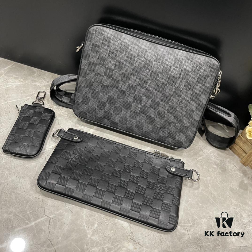 Upgraded M40438 69443 45320 2023 Latest Black and Grey Pressed Trio Mailbox Bag