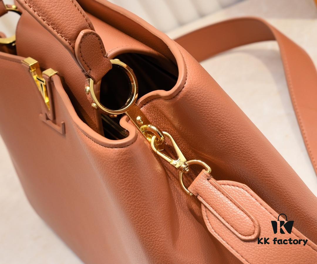 693073f56e68136f4d9a601a Upgraded M24607 Brown Capucines Souple Large Handbag